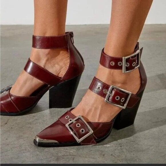 Free People X Jeffrey Campbell Hendrix Heels Merlot Red Leather Size 6 NEW